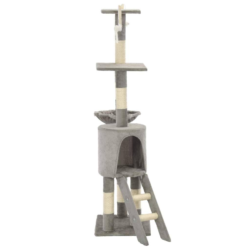 Helloshop26 - Arbre à chat griffoir grattoir niche jouet animaux peluché en sisal 138 cm gris - Image 3