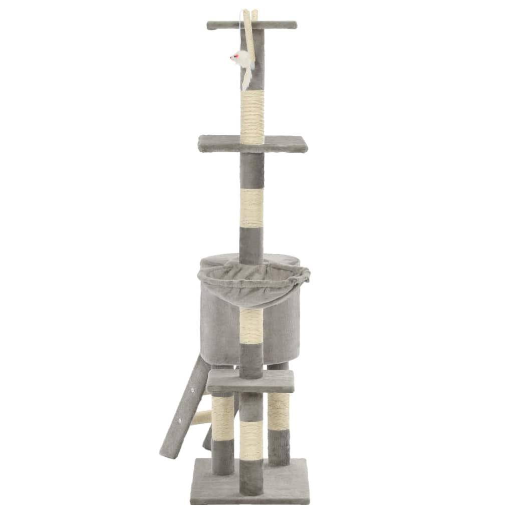 Helloshop26 - Arbre à chat griffoir grattoir niche jouet animaux peluché en sisal 138 cm gris - Image 4