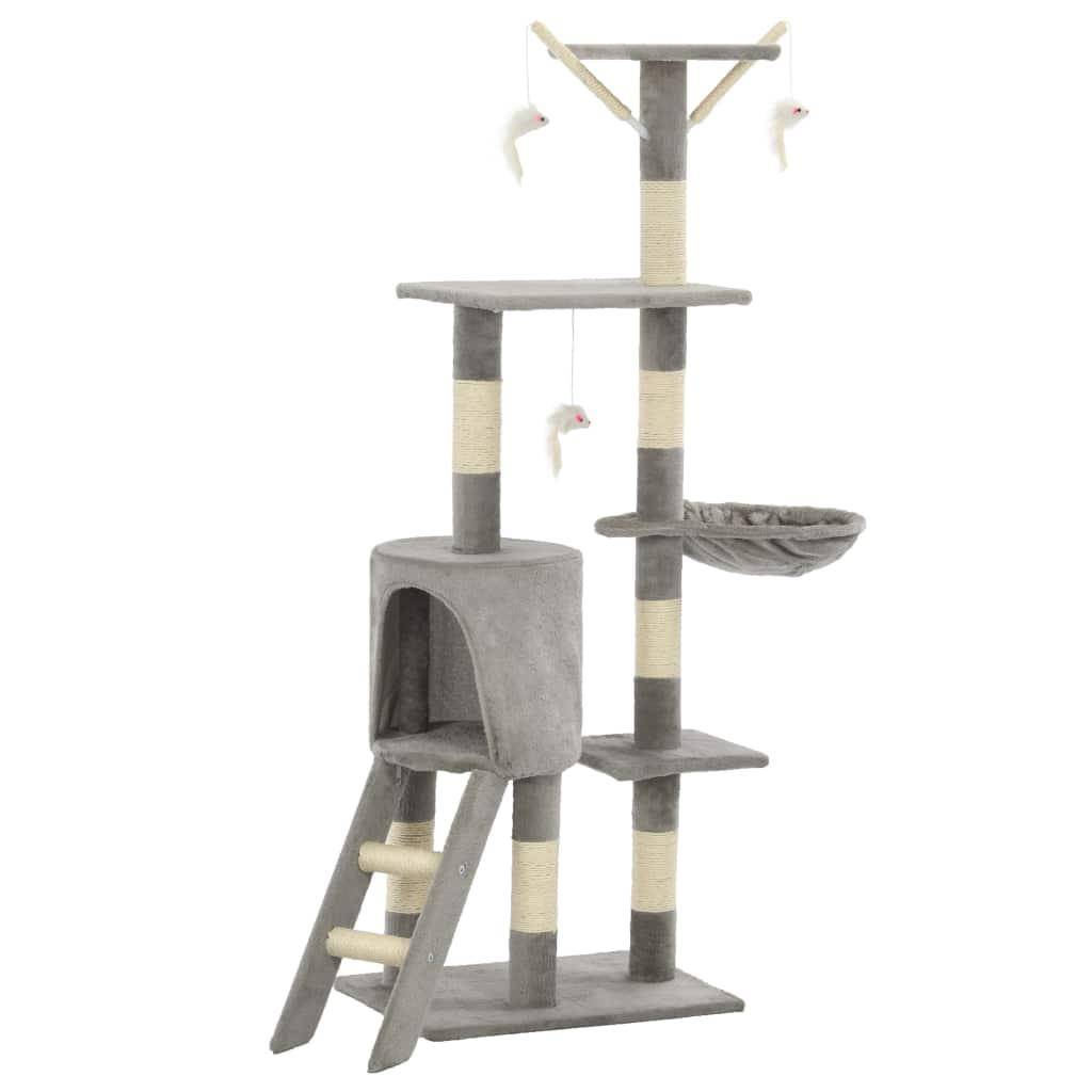 Helloshop26 - Arbre à chat griffoir grattoir niche jouet animaux peluché en sisal 138 cm gris - Image 1