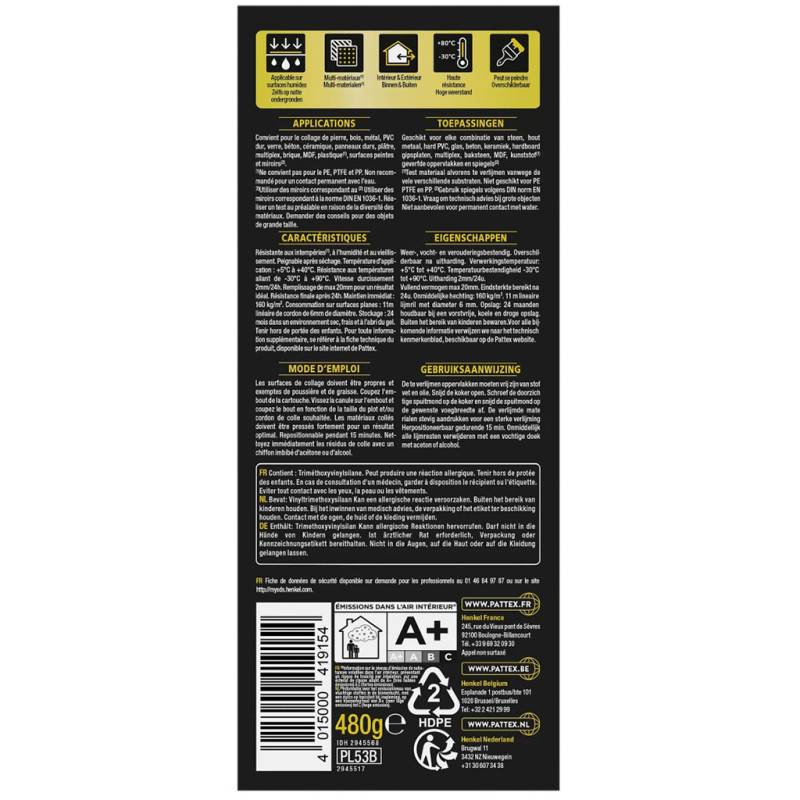 Pattex - PATTEX Colle de Fixation PRO200 Blanc 480g – Intérieur Extérieur Multi-Matériaux - Image 4