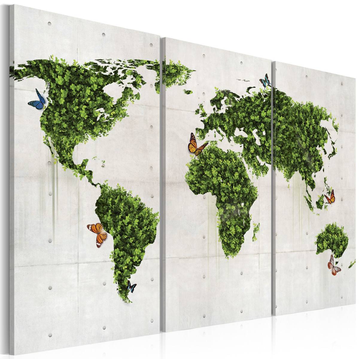 Tableau 3 Panneaux "Monde Vert des Papillons" 60 x 90 cm - Image 1