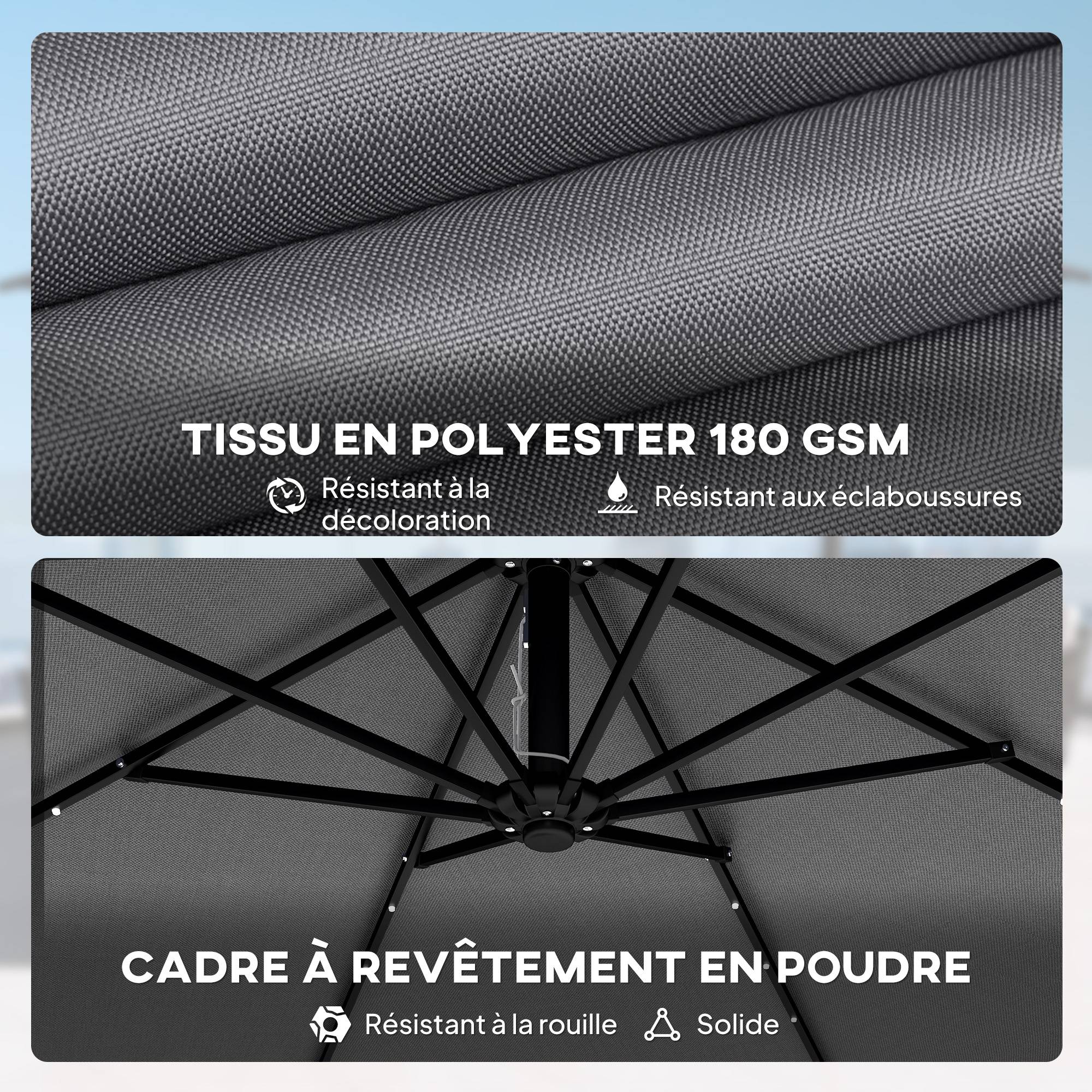 PANGIVO - Parasol déporté LED en aluminium et polyester gris 304 x 260 x 245 cm - PANGIVO - Image 10