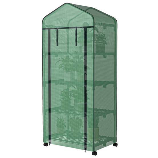 Mini serre de balcon acier plastique verte 4 étagères porte zippée 69x50x165cm - ComfortXL Outdoor Living - Image 2