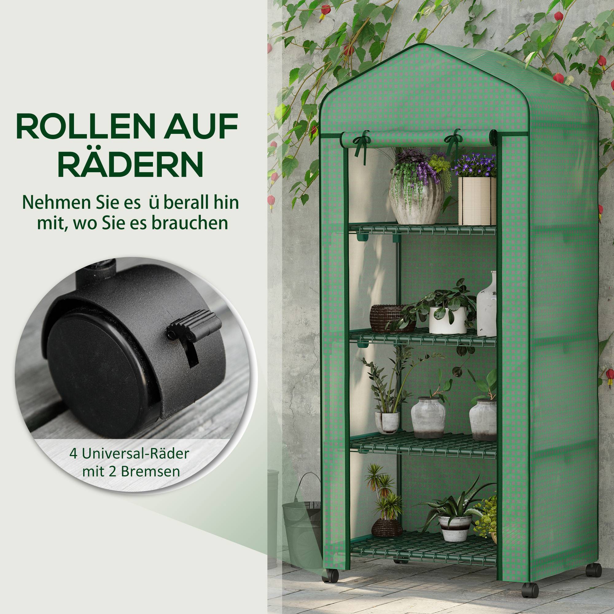Mini serre de balcon acier plastique verte 4 étagères porte zippée 69x50x165cm - ComfortXL Outdoor Living - Image 7