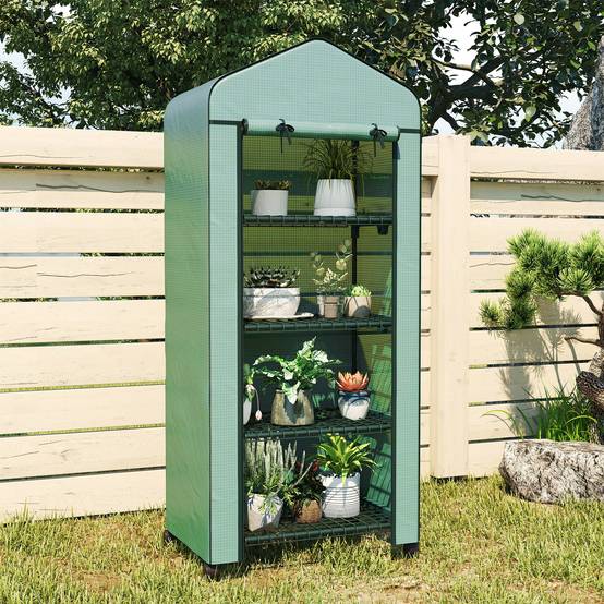 Mini serre de balcon acier plastique verte 4 étagères porte zippée 69x50x165cm - ComfortXL Outdoor Living - Image 10