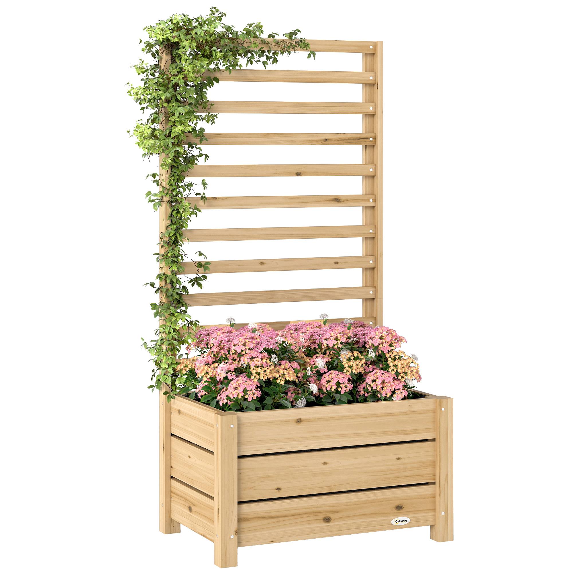 Sans Marque - Jardinière avec treillis, bac à fleurs avec brise-vue, trou de drainage et doublure intérieure, 60 x 39 x 120 cm, bois naturel