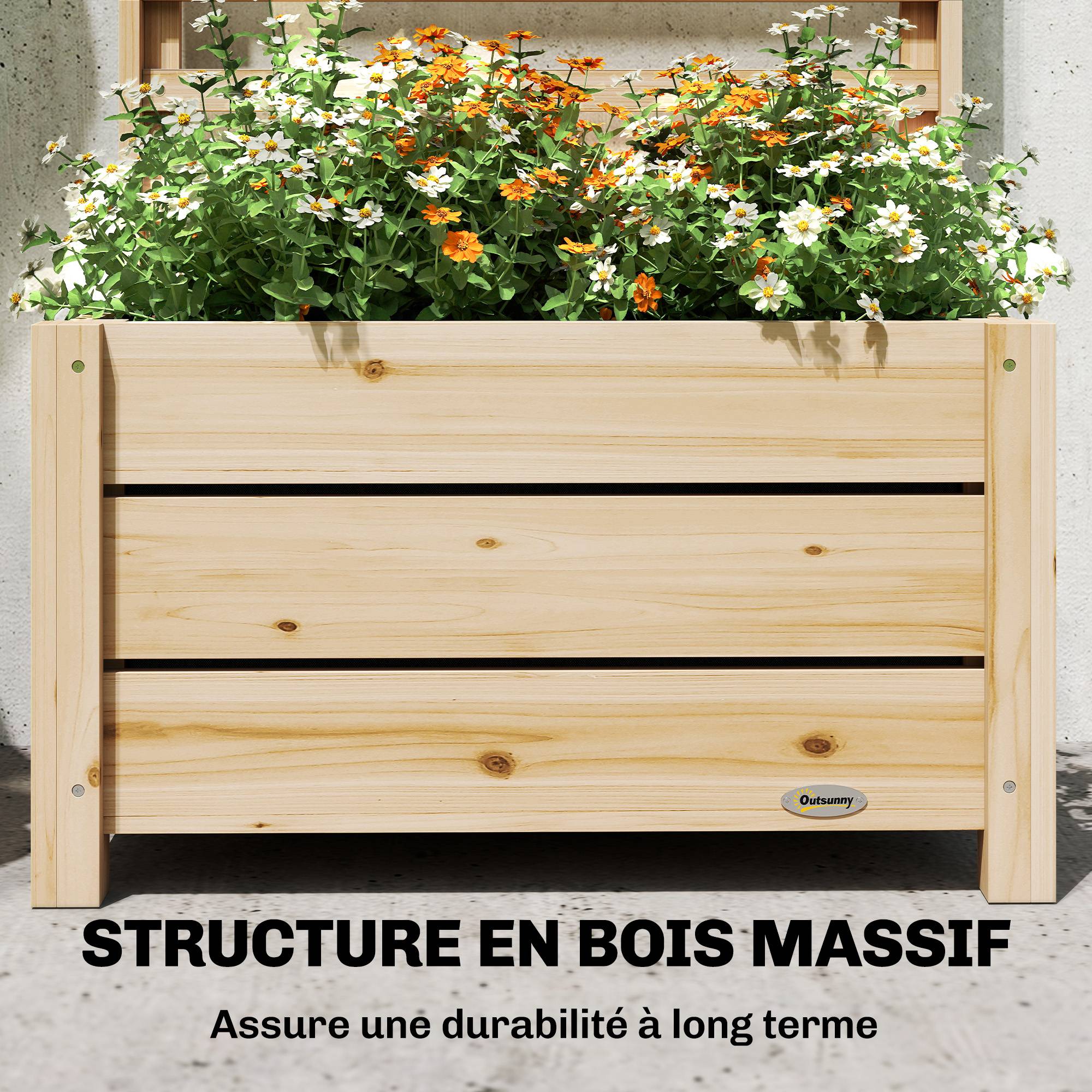 Sans Marque - Jardinière avec treillis, bac à fleurs avec brise-vue, trou de drainage et doublure intérieure, 60 x 39 x 120 cm, bois naturel - Image 10
