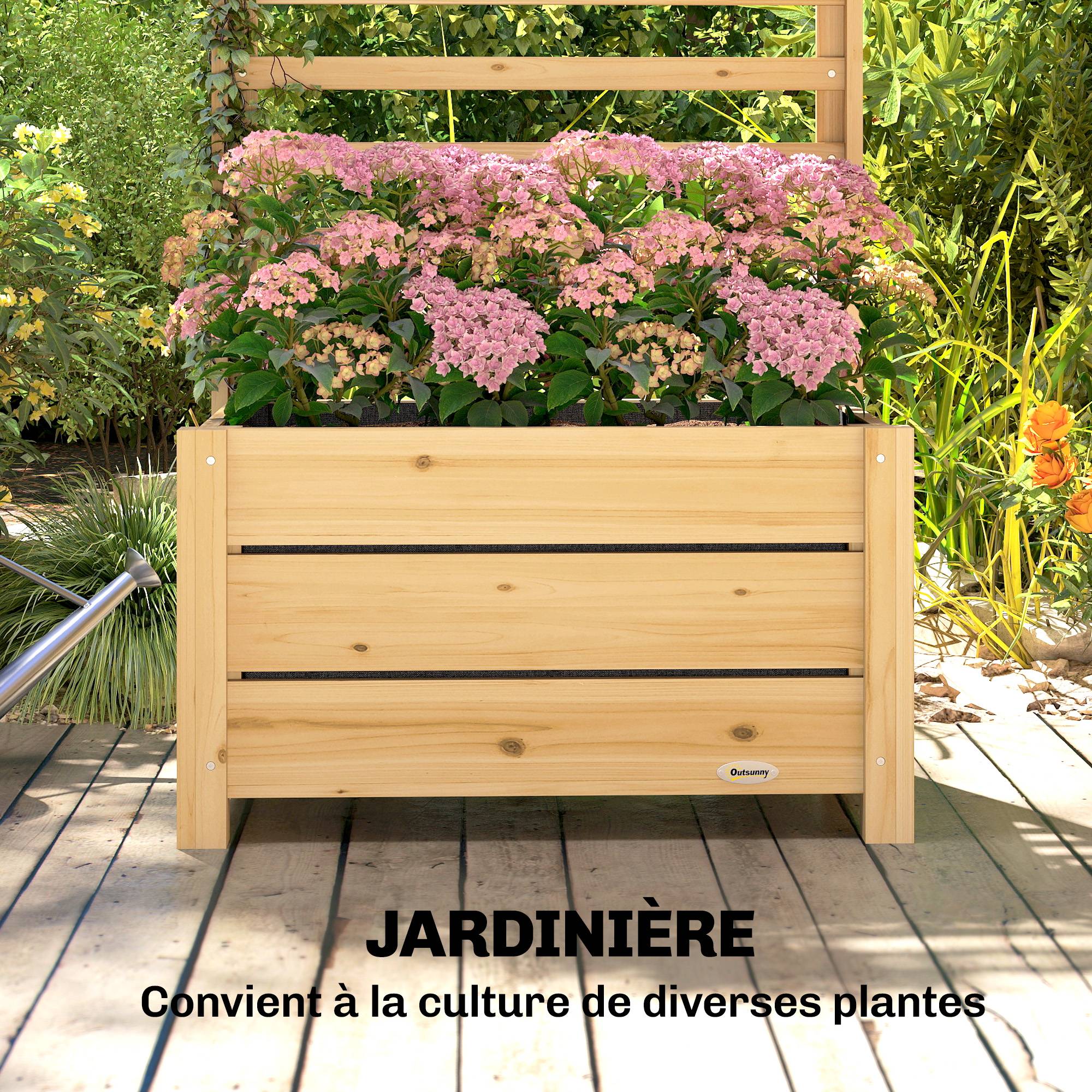 Sans Marque - Jardinière avec treillis, bac à fleurs avec brise-vue, trou de drainage et doublure intérieure, 60 x 39 x 120 cm, bois naturel - Image 7