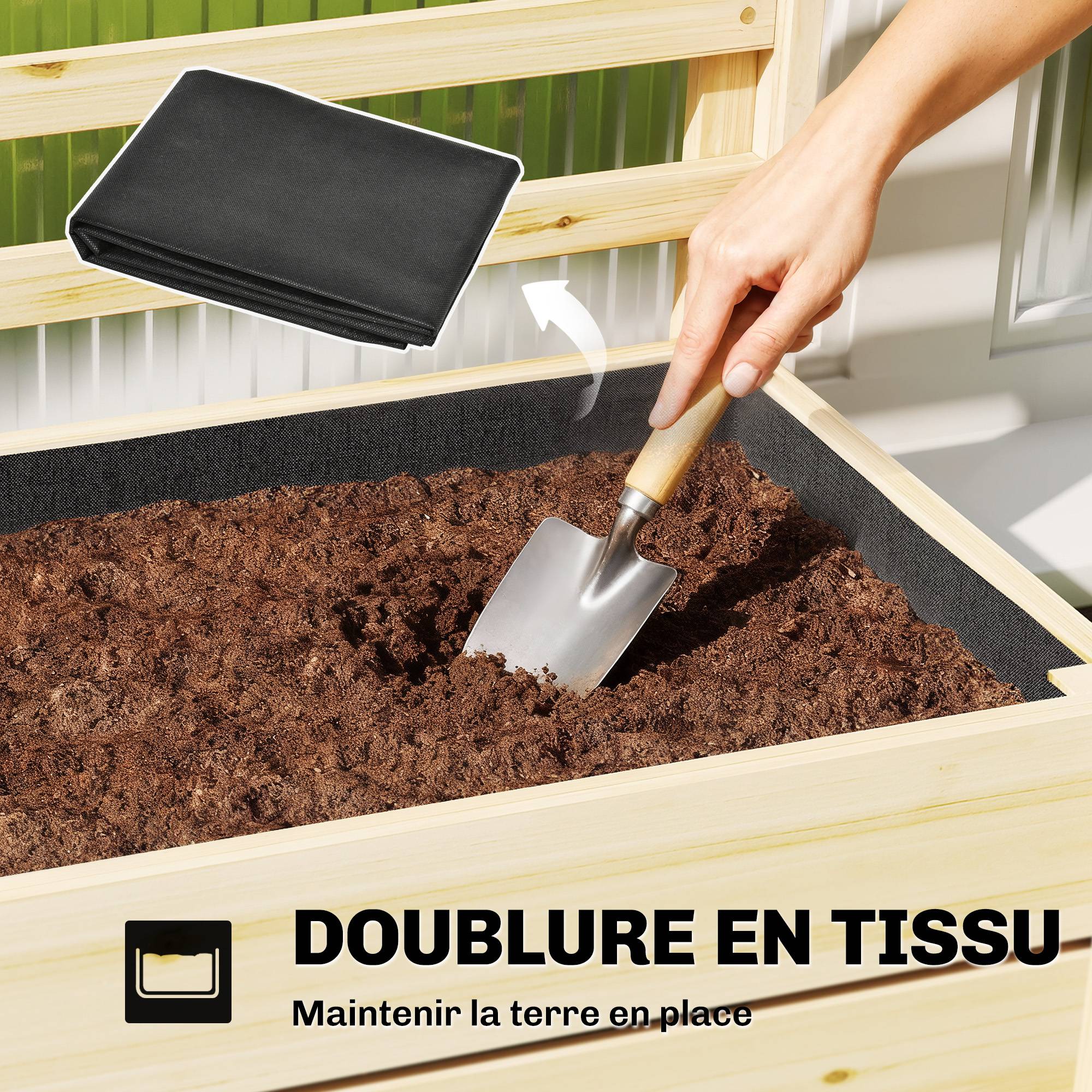 Sans Marque - Jardinière avec treillis, bac à fleurs avec brise-vue, trou de drainage et doublure intérieure, 60 x 39 x 120 cm, bois naturel - Image 9