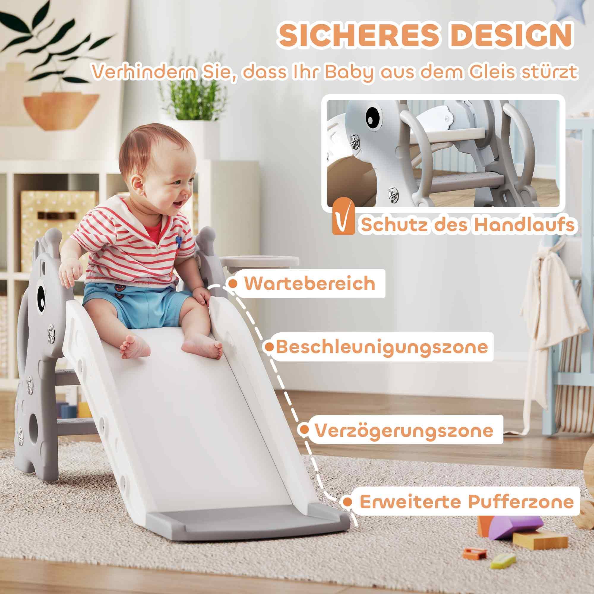 Toboggan 3 en 1 pour enfants, en forme de girafe, avec panier de basket et ballon, gris - Image 8