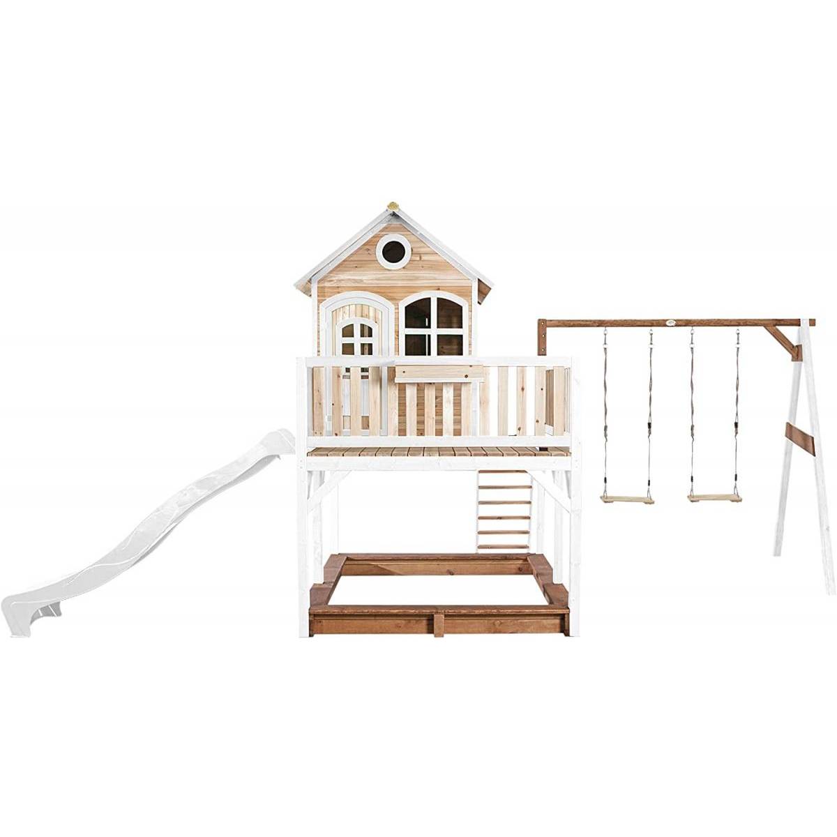 Maisonnette Axi LIAM Brun Blanc avec Toboggan, Balançoires et Bac à Sable - Espace de Jeu Sécurisé - Image 3