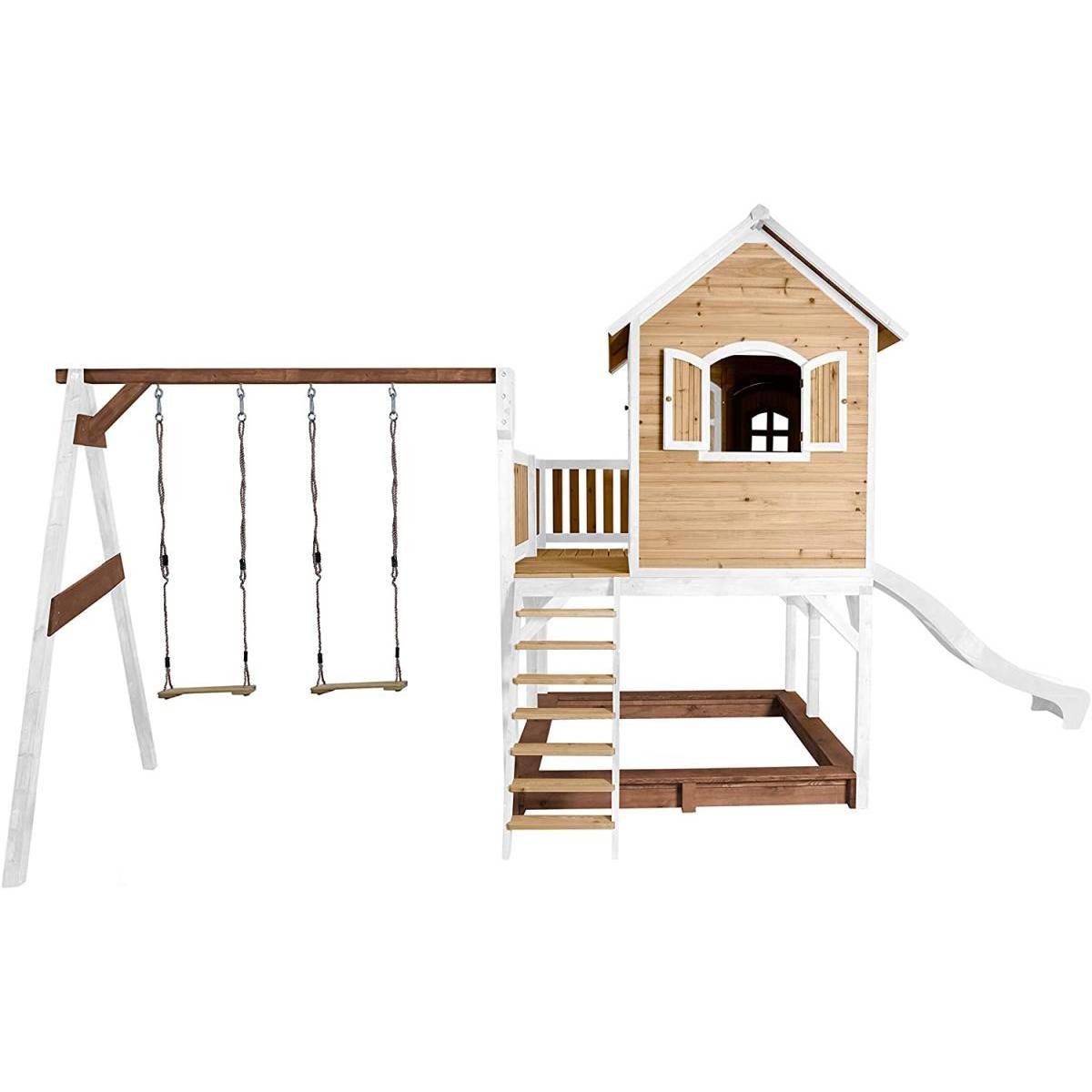 Maisonnette Axi LIAM Brun Blanc avec Toboggan, Balançoires et Bac à Sable - Espace de Jeu Sécurisé - Image 4