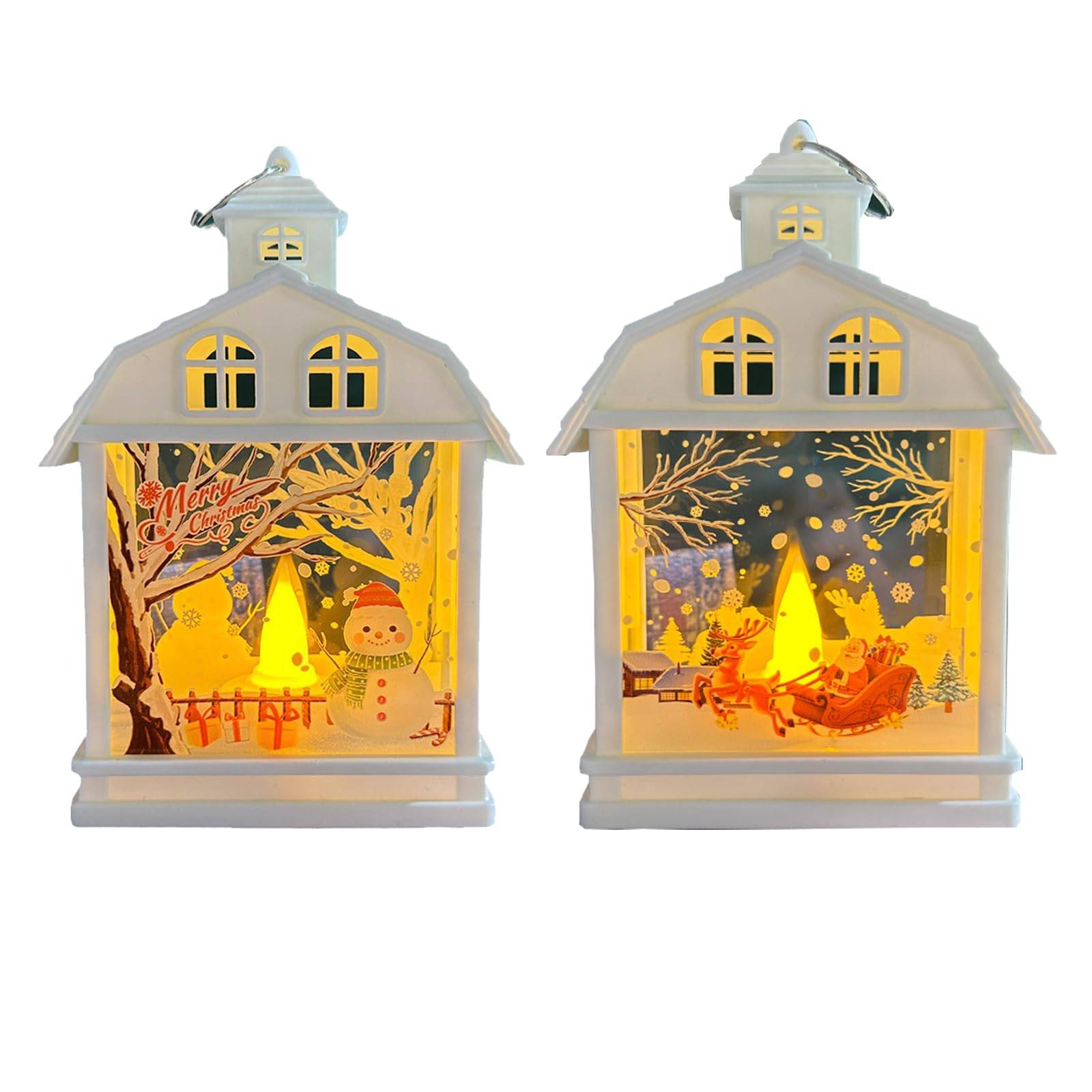 Lanternes de Noël 2 pièces, lustres de décoration de Noël, veilleuses de Noël à piles, lumières chaudes (élan + bonhomme de neige) - Image 1
