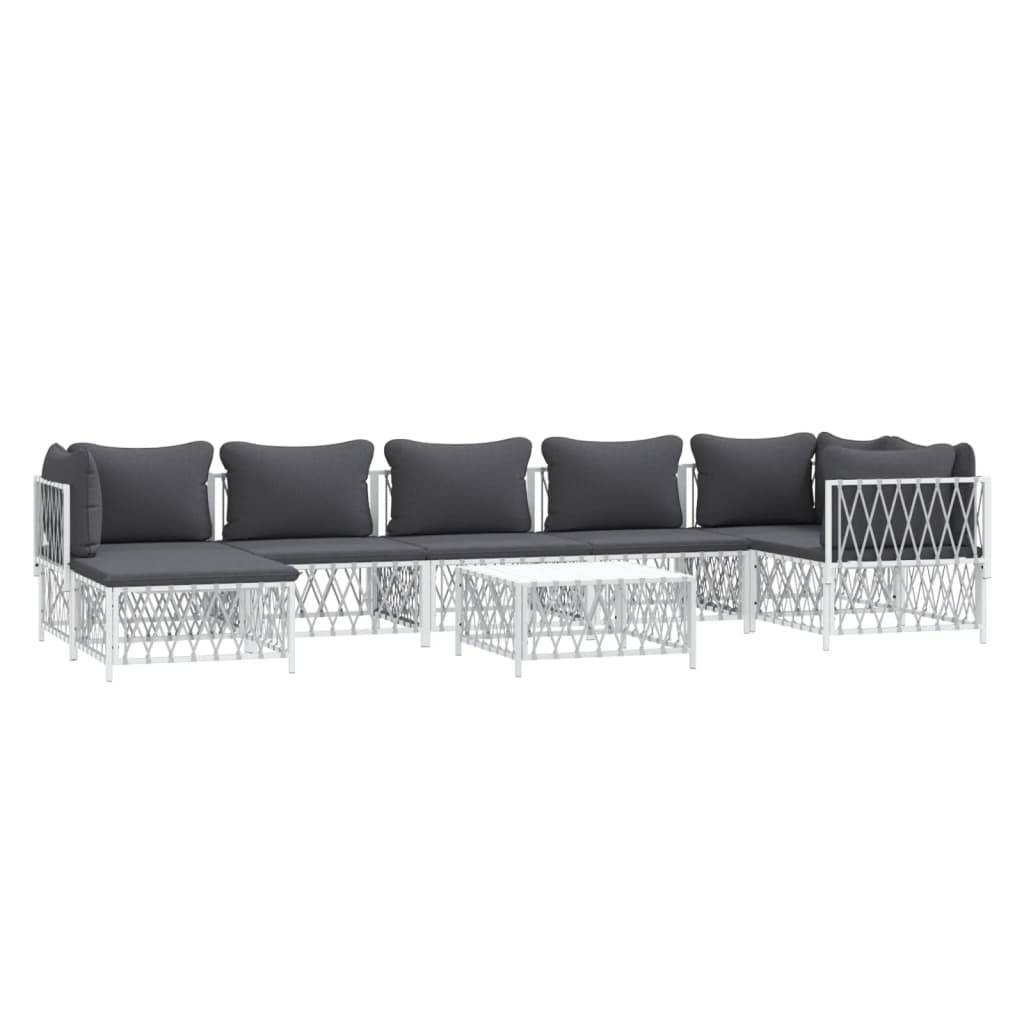 Helloshop26 - Salon de jardin meuble d'extérieur ensemble de mobilier 8 pièces avec coussins blanc acier - Image 1