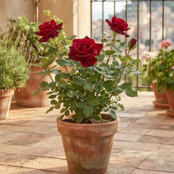 Rosier à grandes fleurs Château D´Amboise® 'Delrouvel' à fleurs Rouge/ - feuillage Caduc - Pot de 10 L - 1/2 tige - Image 3