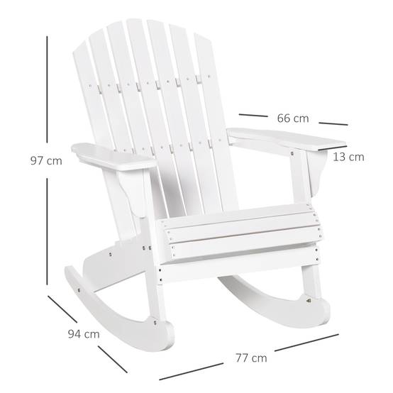 ComfortXL - Fauteuil à bascule Adirondack bois massif pour jardin dossier ergonomique 77x94cm blanc - ComfortXL Outdoor Living - Image 3