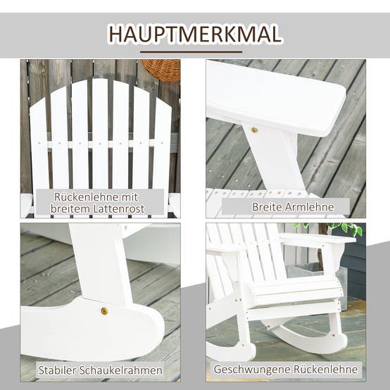 ComfortXL - Fauteuil à bascule Adirondack bois massif pour jardin dossier ergonomique 77x94cm blanc - ComfortXL Outdoor Living - Image 6