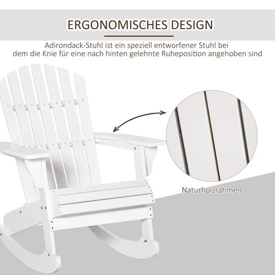 ComfortXL - Fauteuil à bascule Adirondack bois massif pour jardin dossier ergonomique 77x94cm blanc - ComfortXL Outdoor Living - Image 5