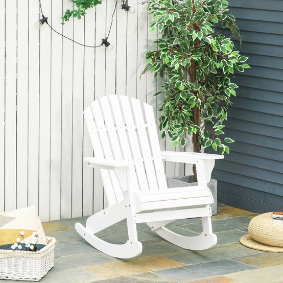 ComfortXL - Fauteuil à bascule Adirondack bois massif pour jardin dossier ergonomique 77x94cm blanc - ComfortXL Outdoor Living - Image 1