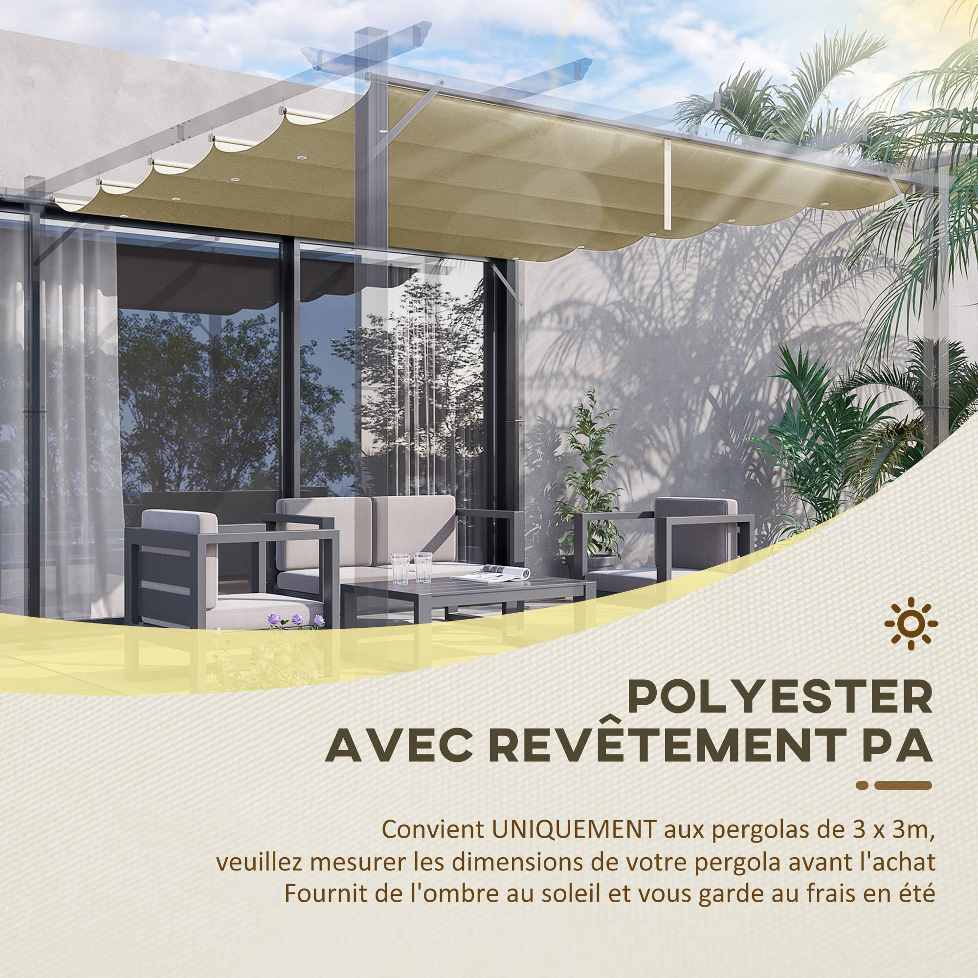 Outsunny - Toile de toit pour pergola tonnelle rétractable 3x3m beige - Outsunny - Image 4