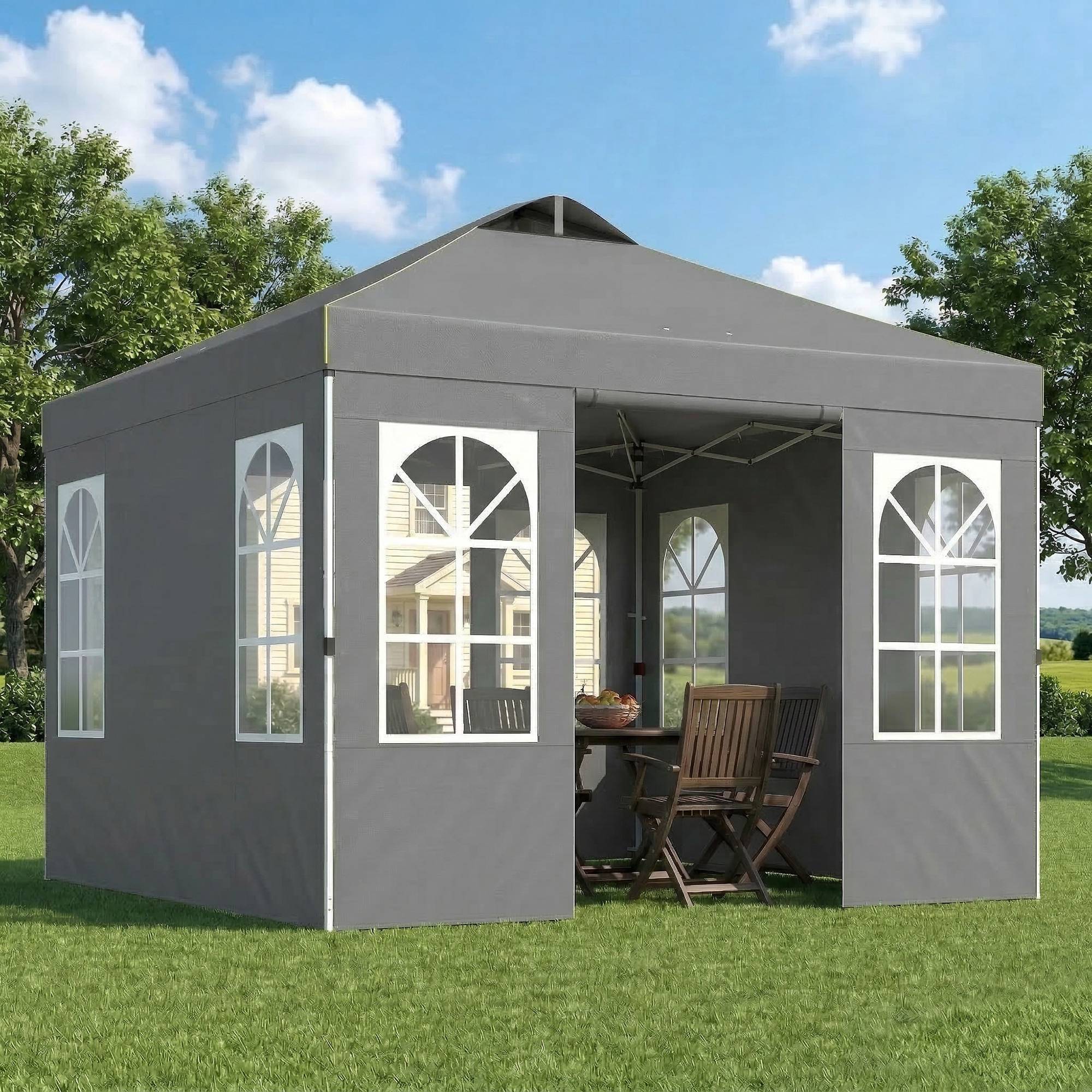 Tente pliante 3x3m, protection UPF50+, 4 panneaux latéraux amovibles, hauteur réglable et sac de transport, gris foncé - Image 3