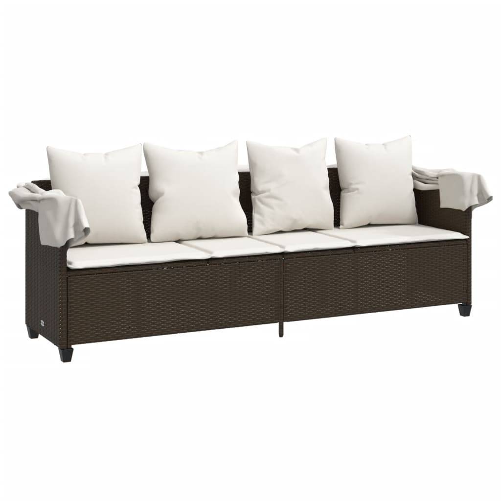 Chaise longue résine tressée marron avec auvent et coussins 204 x 75 x 140 cm, Poids :25.8kg - PANGIVO - Image 4
