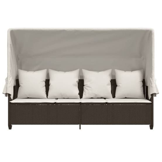 Chaise longue résine tressée marron avec auvent et coussins 204 x 75 x 140 cm, Poids :25.8kg - PANGIVO - Image 6