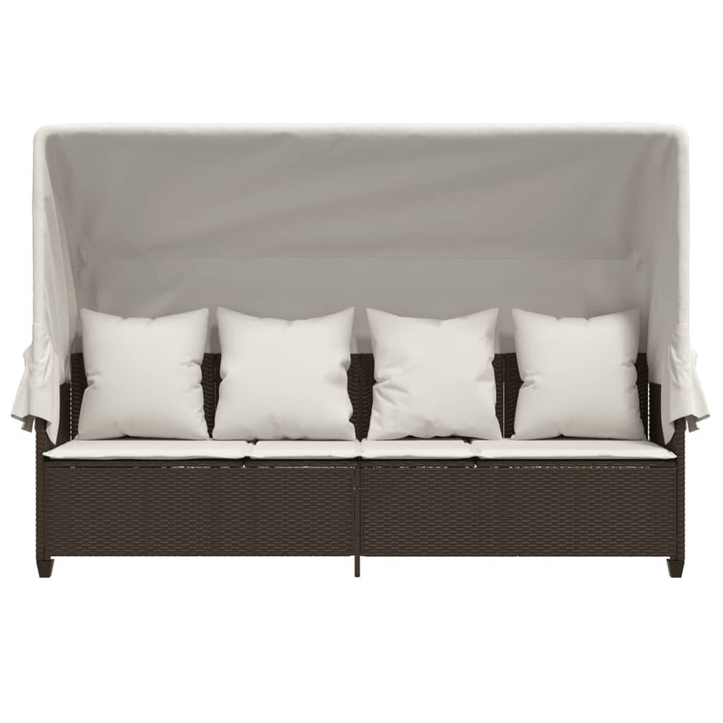 Chaise longue résine tressée marron avec auvent et coussins 204 x 75 x 140 cm, Poids :25.8kg - PANGIVO - Image 6