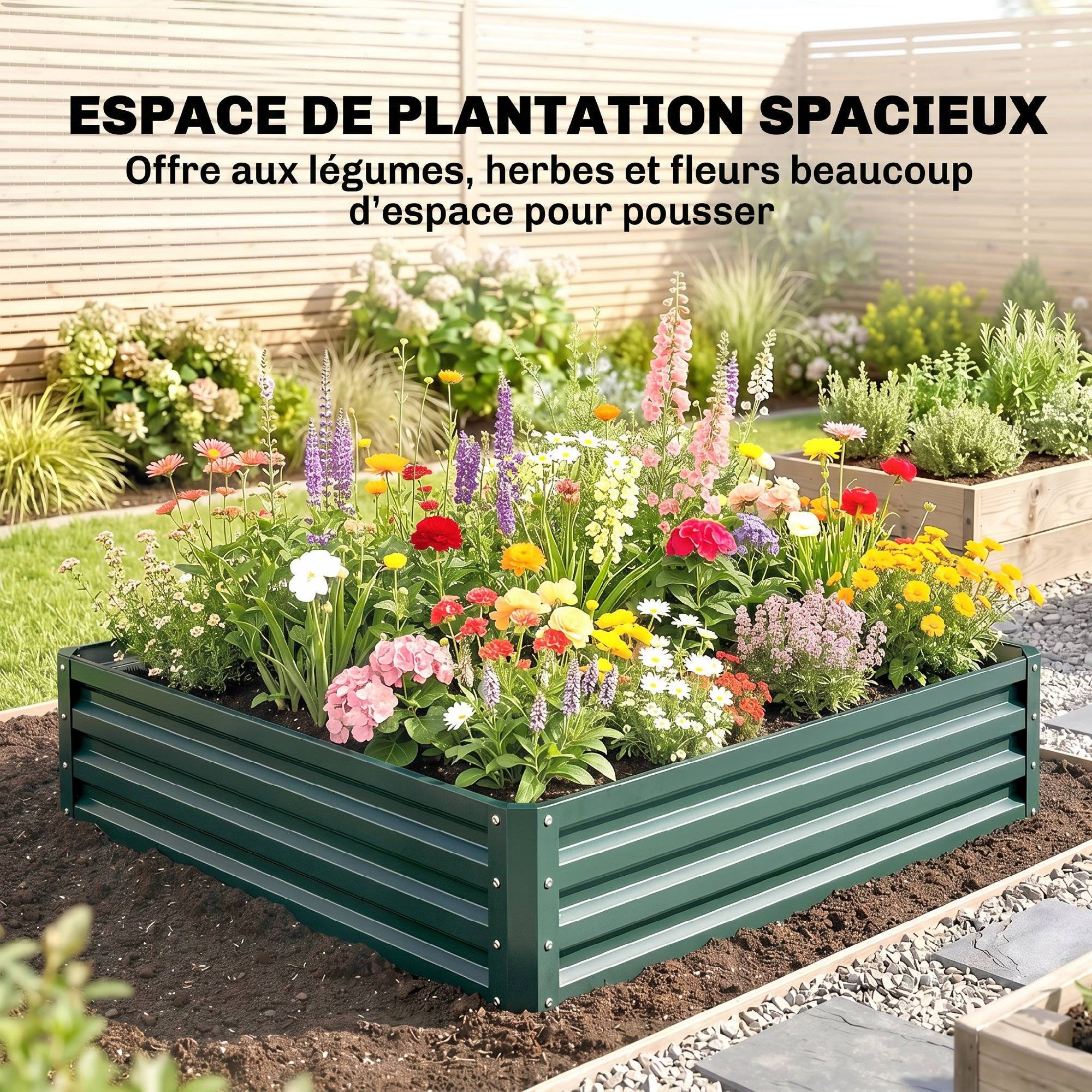 Carré potager de jardin tôle d'acier ondulée 120 x 120 x 30 cm vert foncé - Image 6