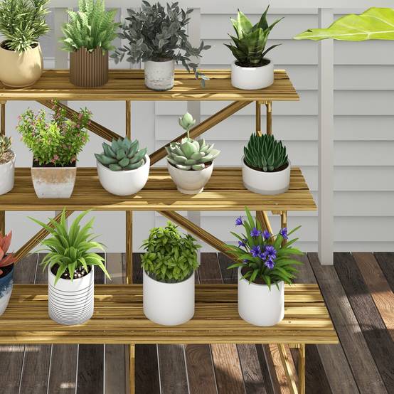 Étagère à plantes escalier 3 niveaux bois de sapin massif terrasse 120x80x78cm - ComfortXL Outdoor Living - Image 10