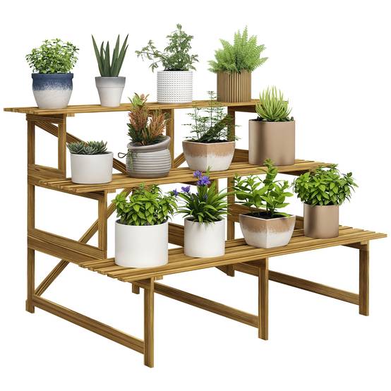 Étagère à plantes escalier 3 niveaux bois de sapin massif terrasse 120x80x78cm - ComfortXL Outdoor Living - Image 1