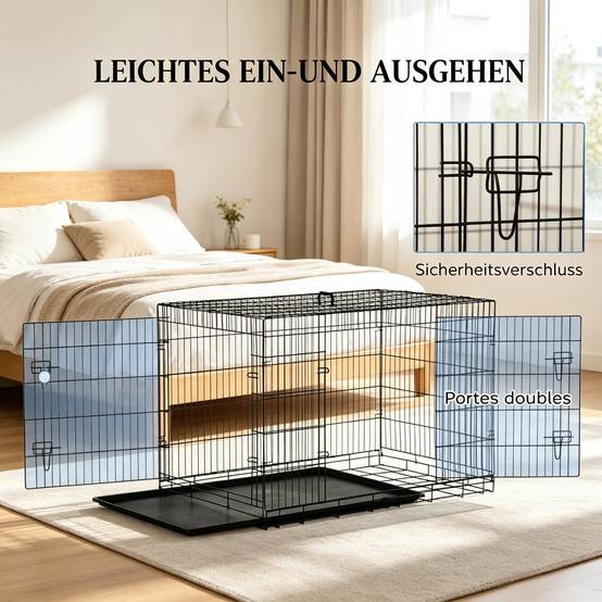 Cage pour chien en acier robuste pliable avec plateau amovible 121cm noir - ComfortXL Outdoor Living - Image 6
