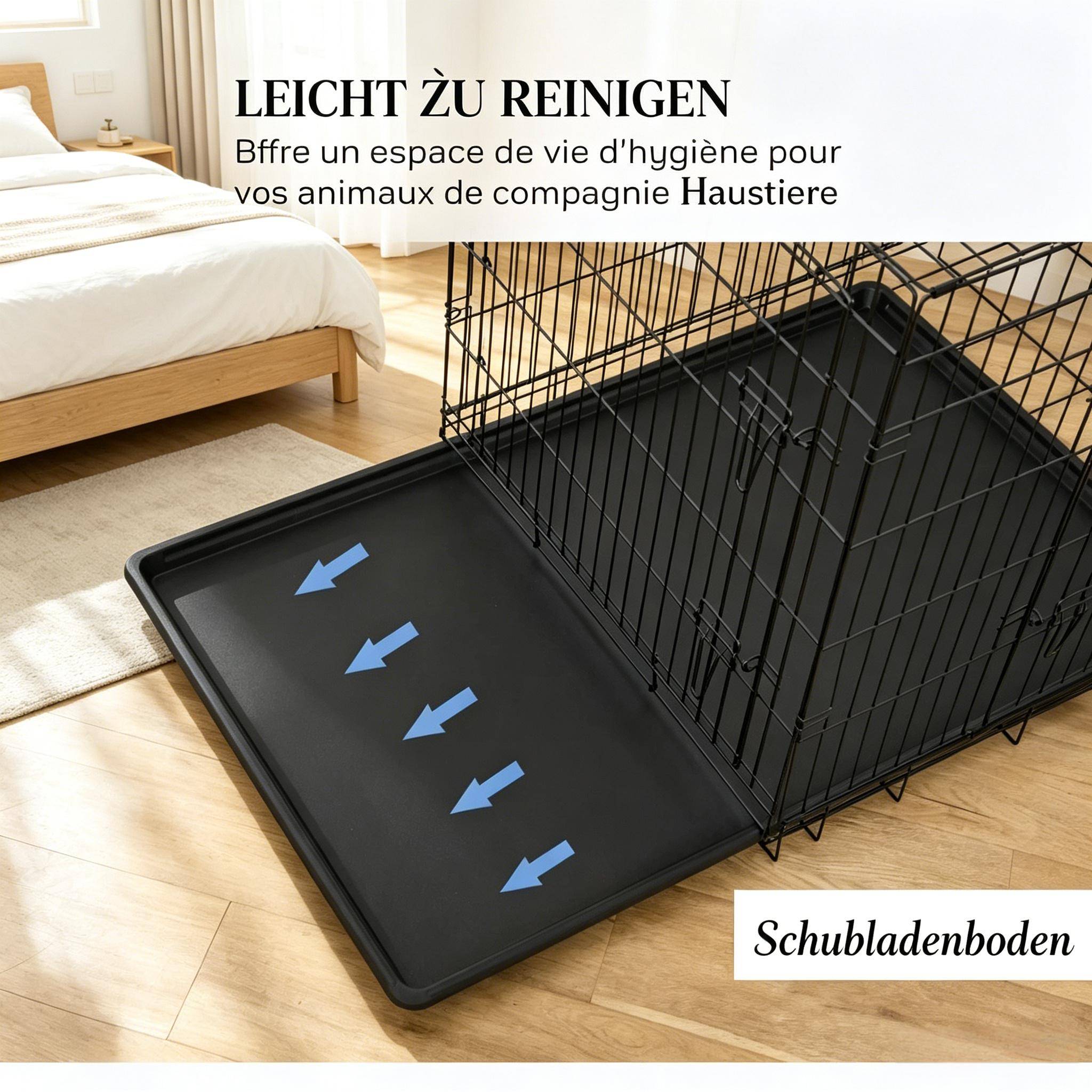 Cage pour chien en acier robuste pliable avec plateau amovible 121cm noir - ComfortXL Outdoor Living - Image 4
