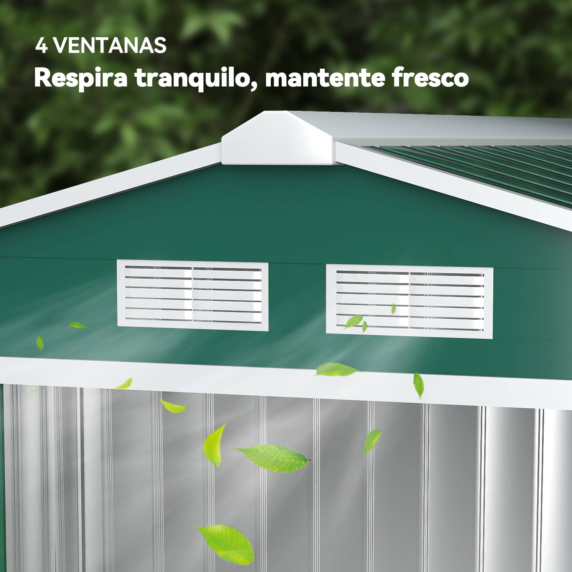 Abri de jardin acier galvanisé extérieur rangement outils 213x130cm vert foncé - ComfortXL Outdoor Living - Image 10