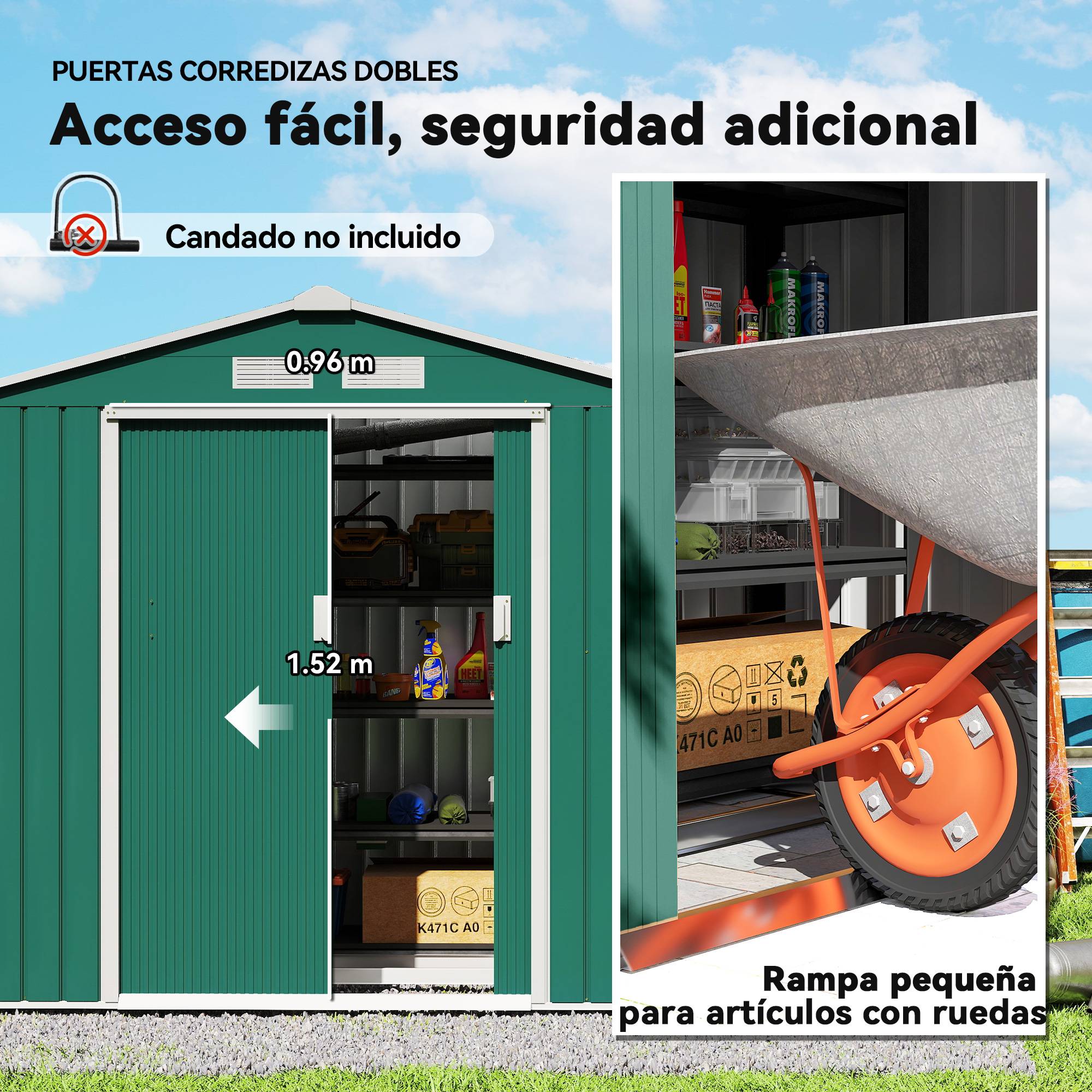 Abri de jardin acier galvanisé extérieur rangement outils 213x130cm vert foncé - ComfortXL Outdoor Living - Image 7