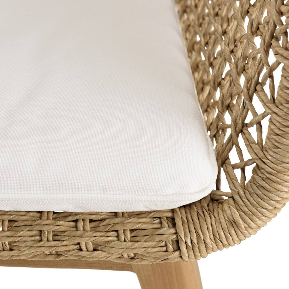 Macabane - VALERIA - Lot de 2 fauteuils jardin en bois teck rotin / coussin blanc - Image 5