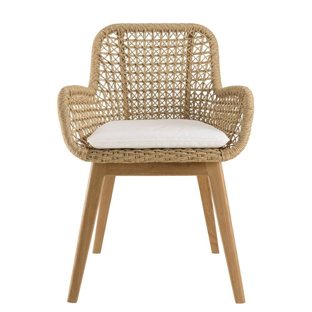 Macabane - VALERIA - Lot de 2 fauteuils jardin en bois teck rotin / coussin blanc - Image 4
