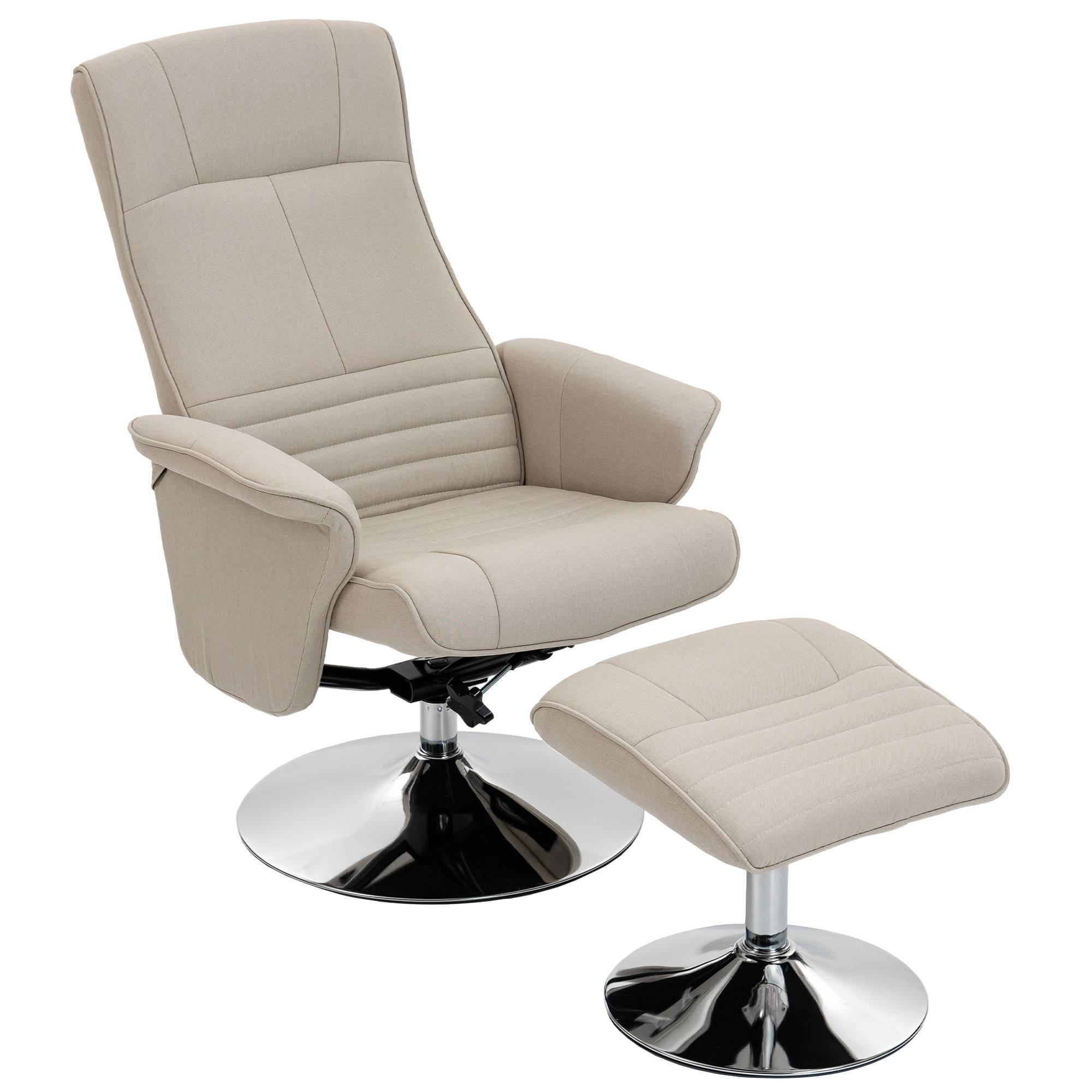 Sans Marque - Fauteuil relax inclinable 135° pivotant 360° avec repose-pieds revêtement tissu beige - Image 1