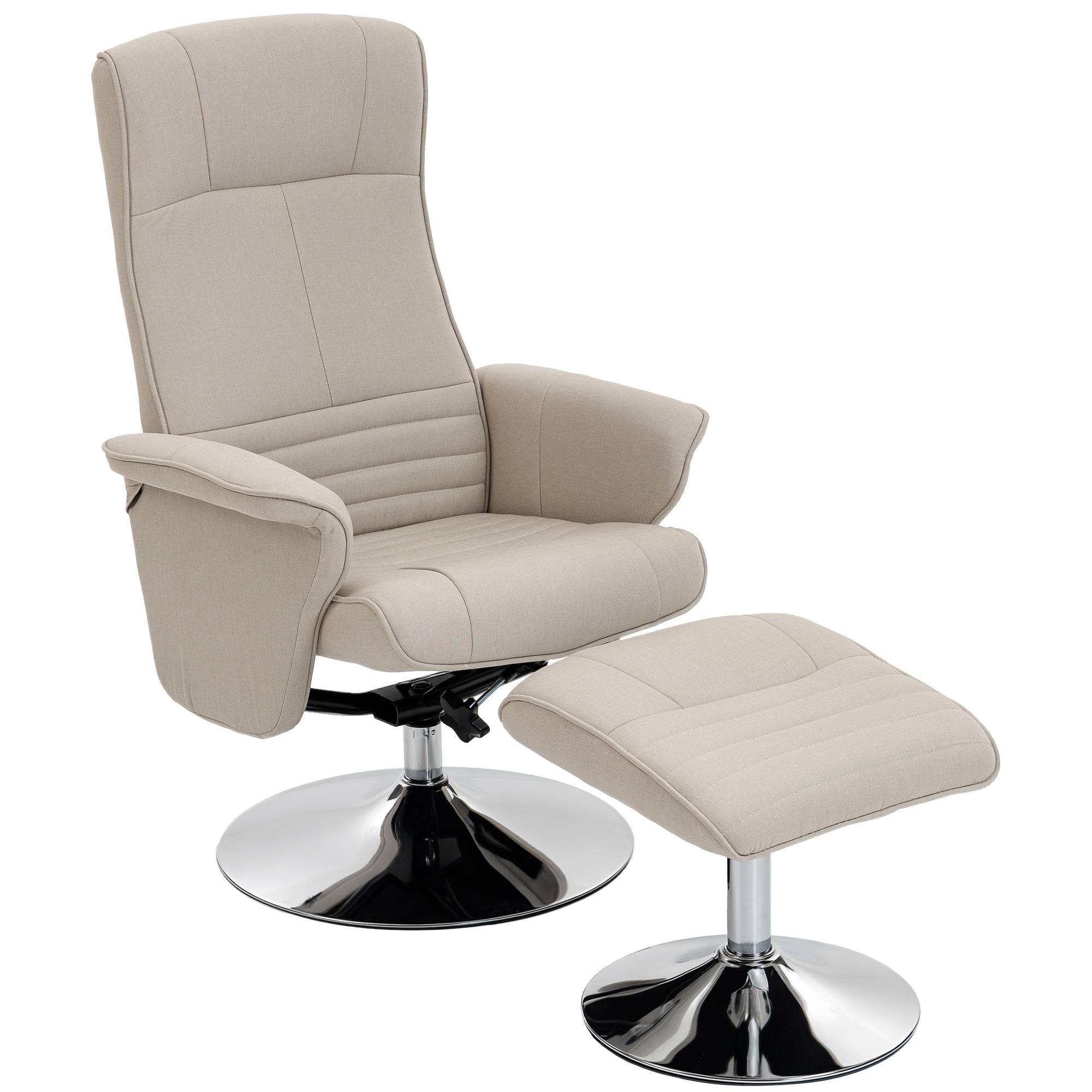 Sans Marque - Fauteuil relax inclinable 135° pivotant 360° avec repose-pieds revêtement tissu beige - Image 2