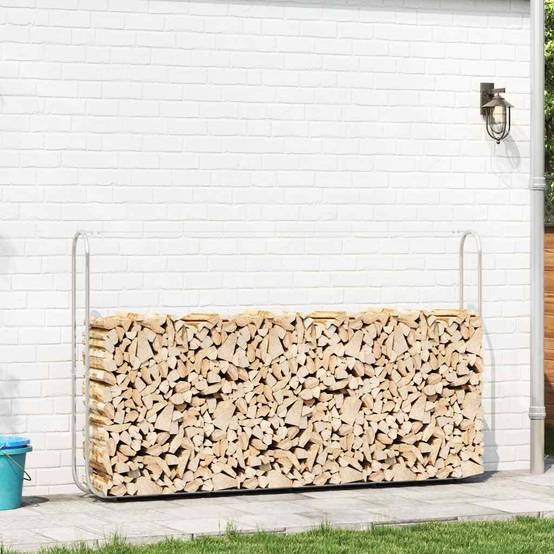 Abri-bûches extérieur acier galvanisé XXL pour jardin stockage bois 250x25x150 cm Argenté - ComfortXL Outdoor Living - Image 3