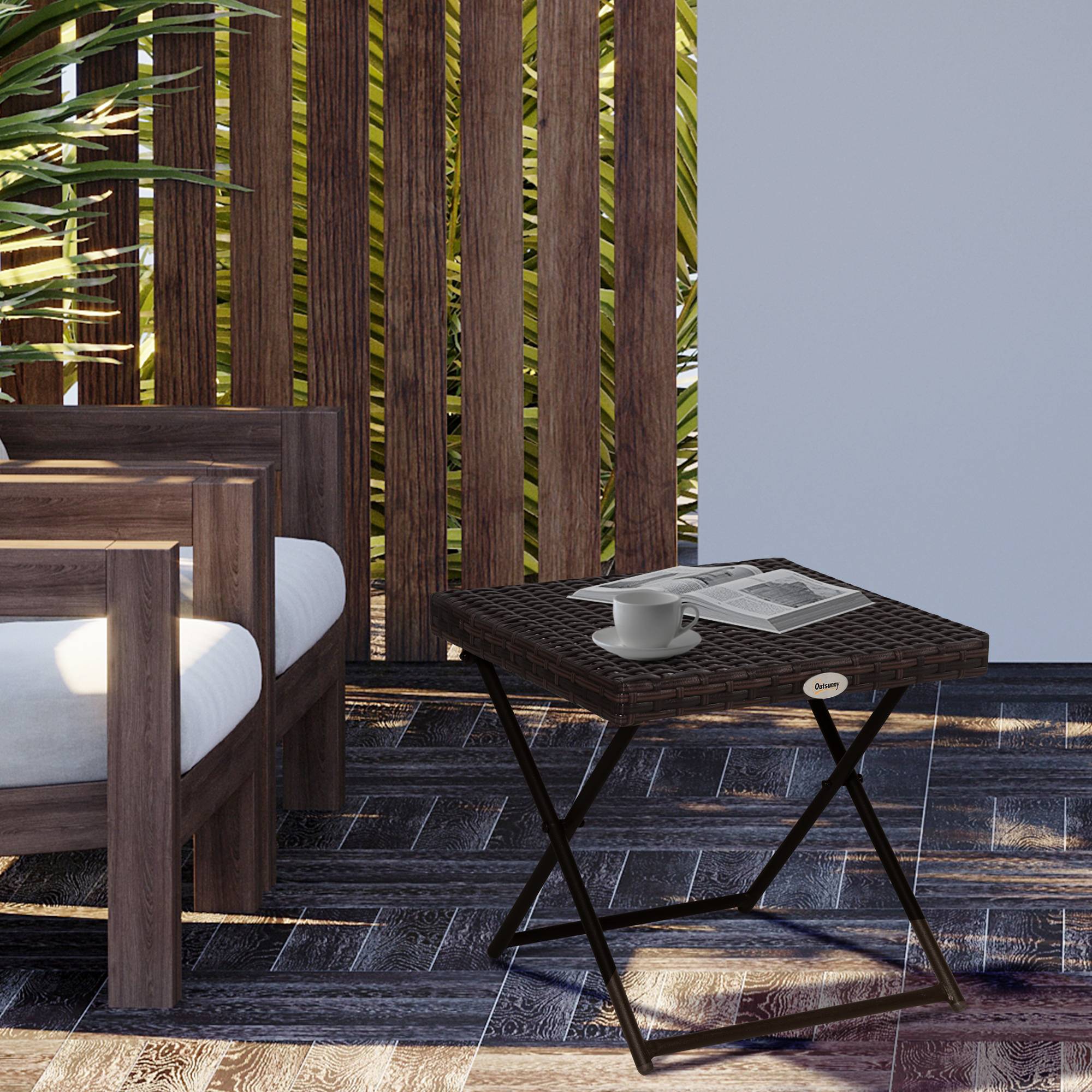 Table basse pliable de jardin style cosy chic dim. 40L x 40l x 40H cm acier résine tressée imitation rotin marron - Image 3