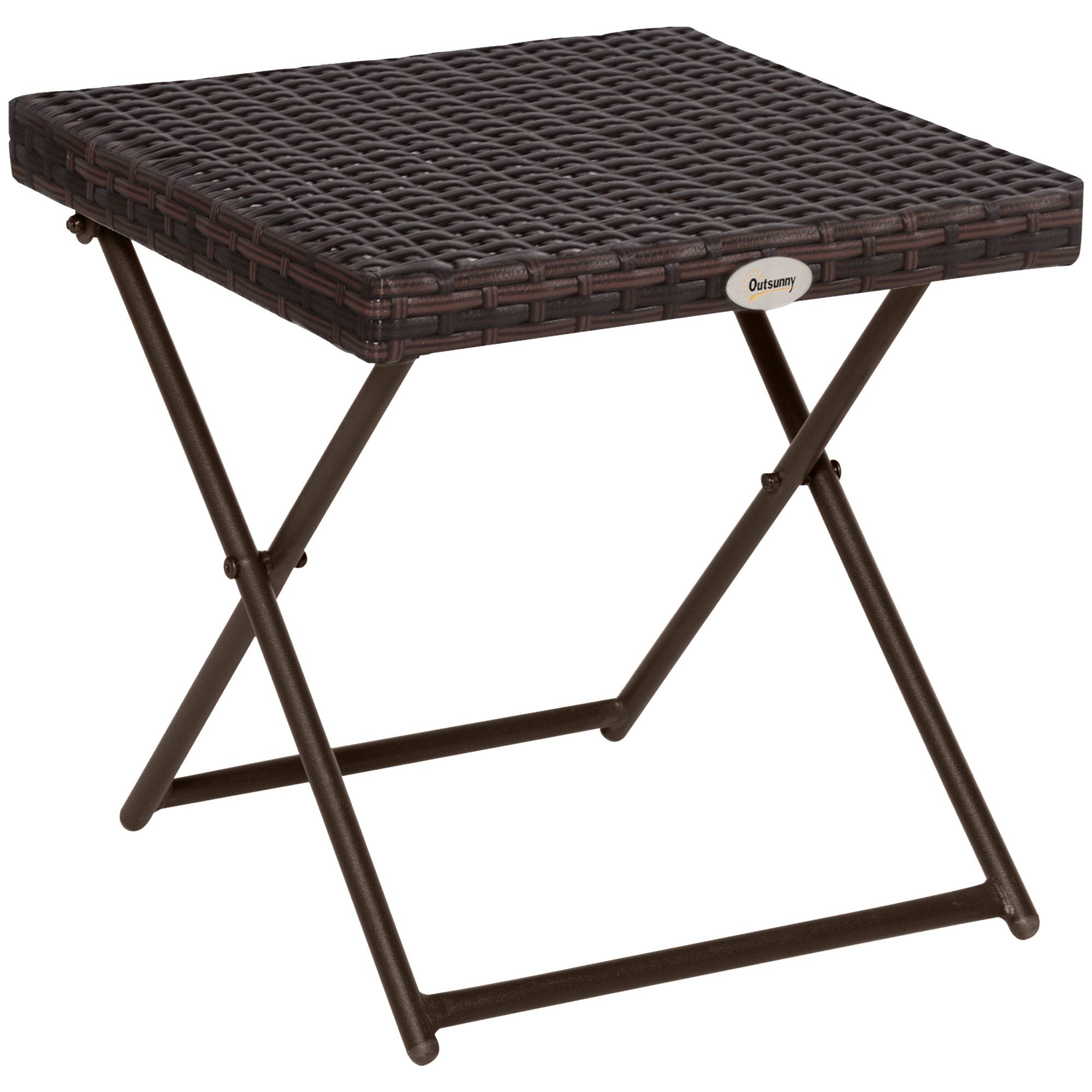 Table basse pliable de jardin style cosy chic dim. 40L x 40l x 40H cm acier résine tressée imitation rotin marron - Image 1