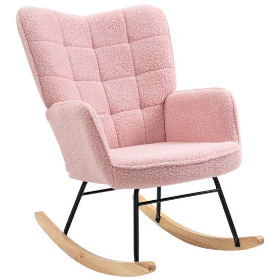 Sans Marque - Fauteuil à bascule rocking chair revêtement bouclette structure en acier 71 x 98 x 101 cm rose - Image 2