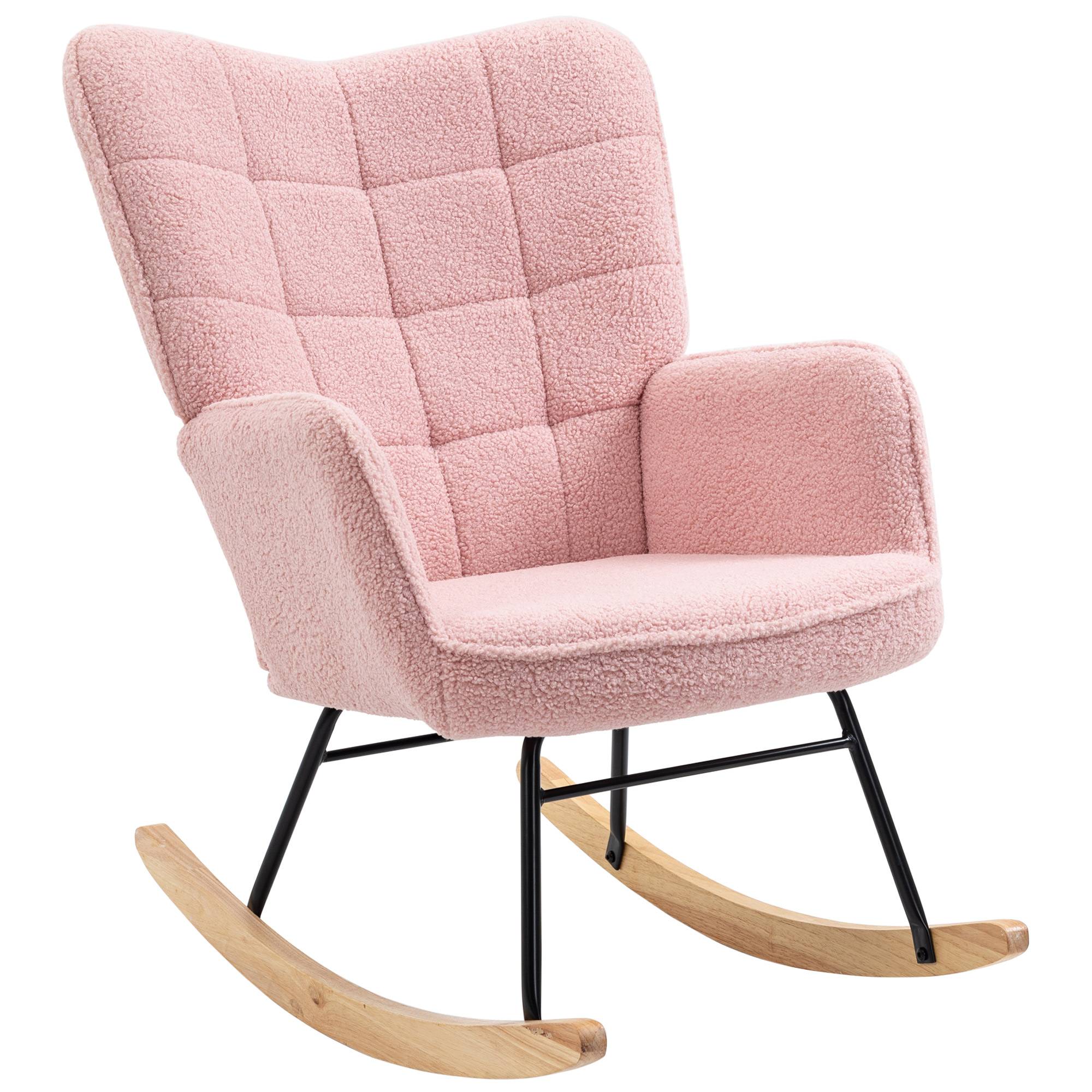 Sans Marque - Fauteuil à bascule rocking chair revêtement bouclette structure en acier 71 x 98 x 101 cm rose - Image 2