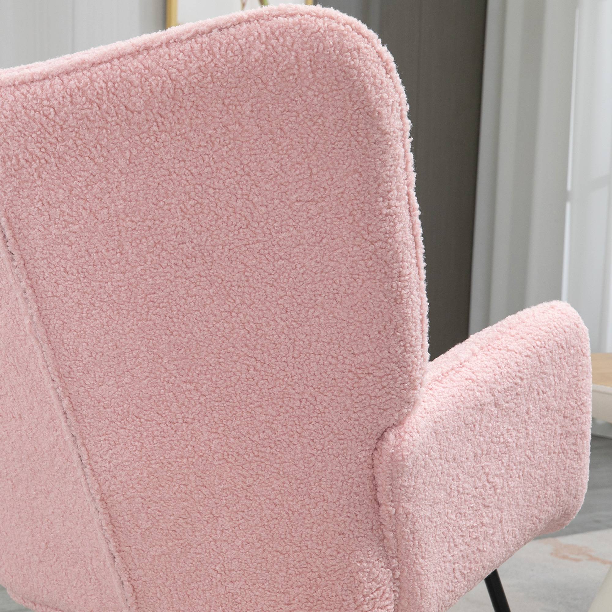 Sans Marque - Fauteuil à bascule rocking chair revêtement bouclette structure en acier 71 x 98 x 101 cm rose - Image 10