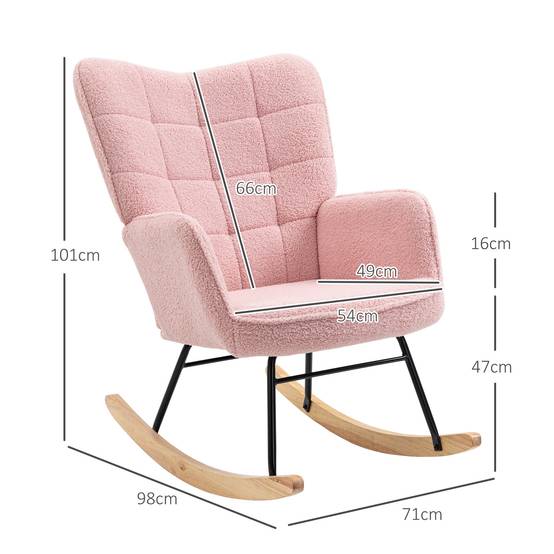Sans Marque - Fauteuil à bascule rocking chair revêtement bouclette structure en acier 71 x 98 x 101 cm rose - Image 5