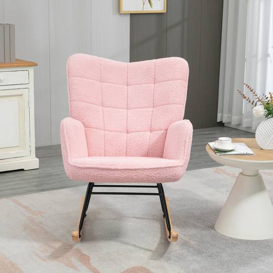 Sans Marque - Fauteuil à bascule rocking chair revêtement bouclette structure en acier 71 x 98 x 101 cm rose - Image 9