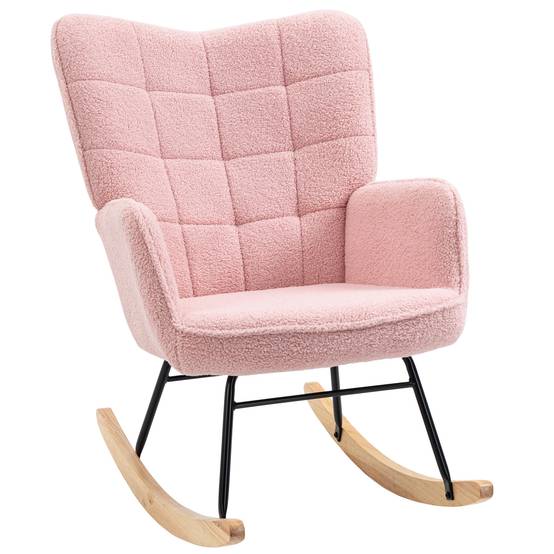 Sans Marque - Fauteuil à bascule rocking chair revêtement bouclette structure en acier 71 x 98 x 101 cm rose - Image 1