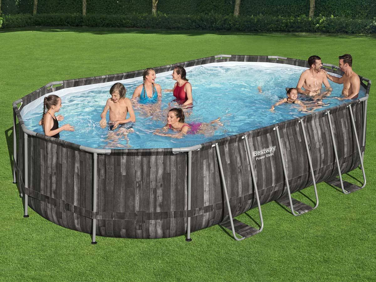 Bestway - Piscine tubulaire Power Steel décor bois ovale 6,10 x 3,66 x 1,22 m - Bestway - Image 2