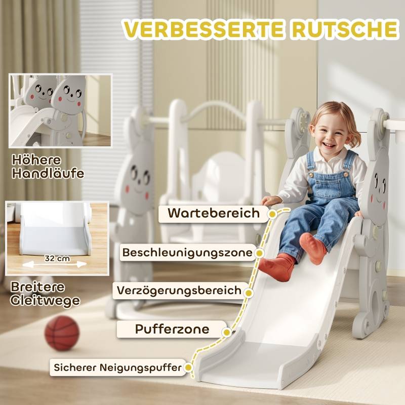 Toboggan 4 en 1 avec Balançoire Panier Basket Aire de Jeux pour Enfants Design Lapin Gris – ComfortXL Outdoor Living - Image 5